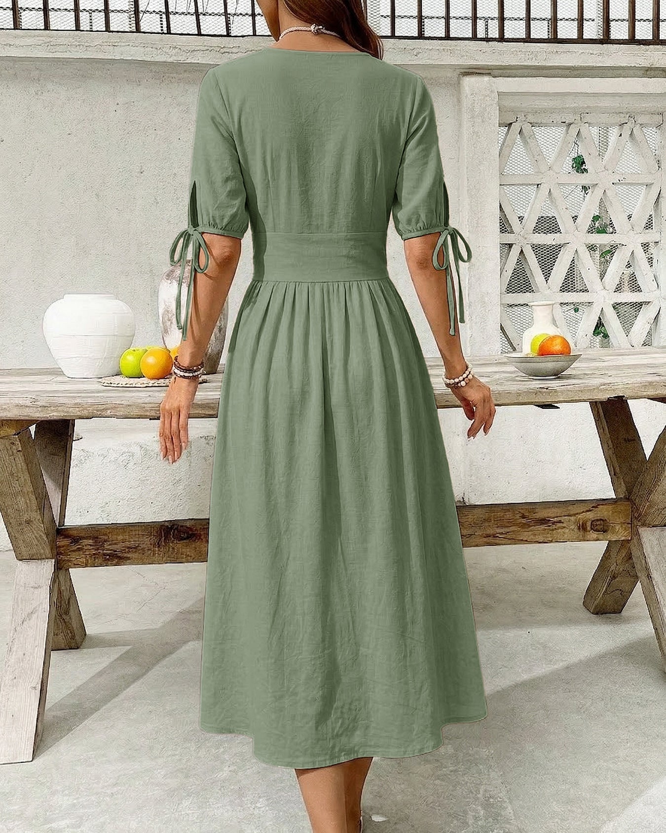 Casual Short-Sleeved V-Neck Dress