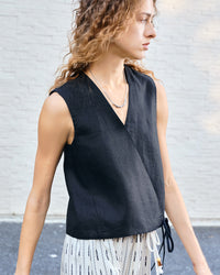 Linen V-Neck Sleeveless Tie-Front Vest