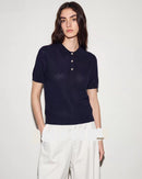 Wool Openwork Polo Collar Short-Sleeved Sweater