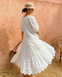 Pure Cotton Short-Sleeve Cutout Dress