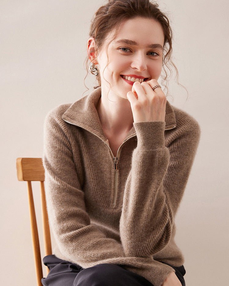 Half-Zip Thick Cashmere Wool Sweater