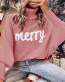 High-Neck Batwing Sleeve Christmas Knit Sweater
