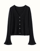 Cashmere Bell-Sleeve Knitted Cardigan Sweater