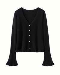Cashmere Bell-Sleeve Knitted Cardigan Sweater