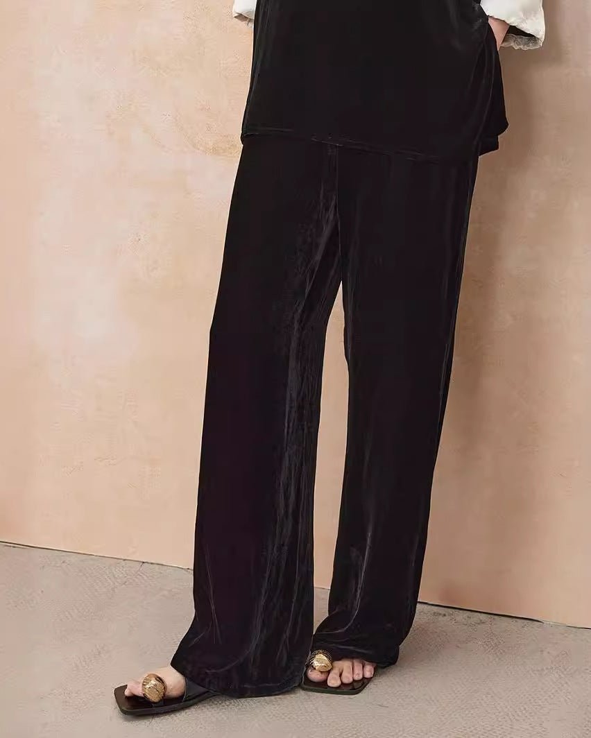 High-Waisted Wide-Leg Silk Velvet Pants