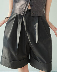 Loose-Fitting High-Waisted Tie-Up Shorts