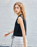 Linen V-Neck Sleeveless Tie-Front Vest