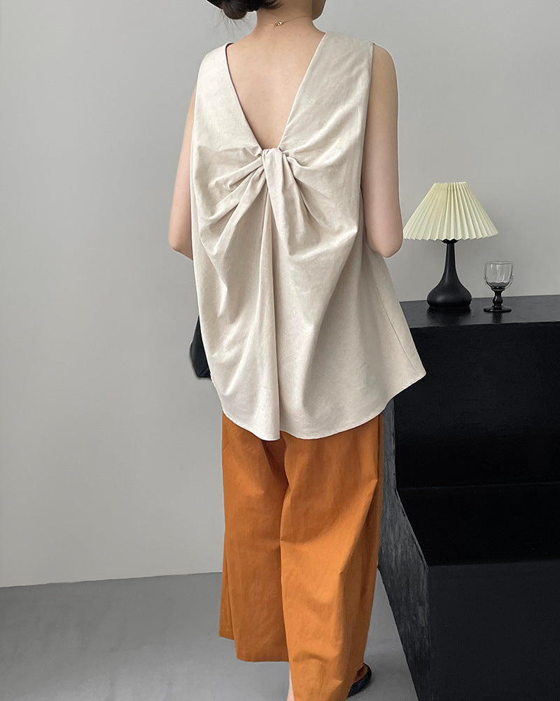 Loose Sleeveless Back-Knotted Vest