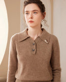Cashmere Polo Collar Hedgehog Knit Sweater