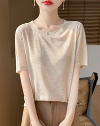 Crew Neck Loose-Fit Short-Sleeve Knit T-Shirt