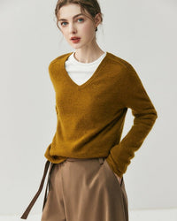 Cashmere V-Neck Saddle Shoulder Knit Sweater