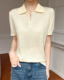 Thin Short-Sleeved Collared Sweater