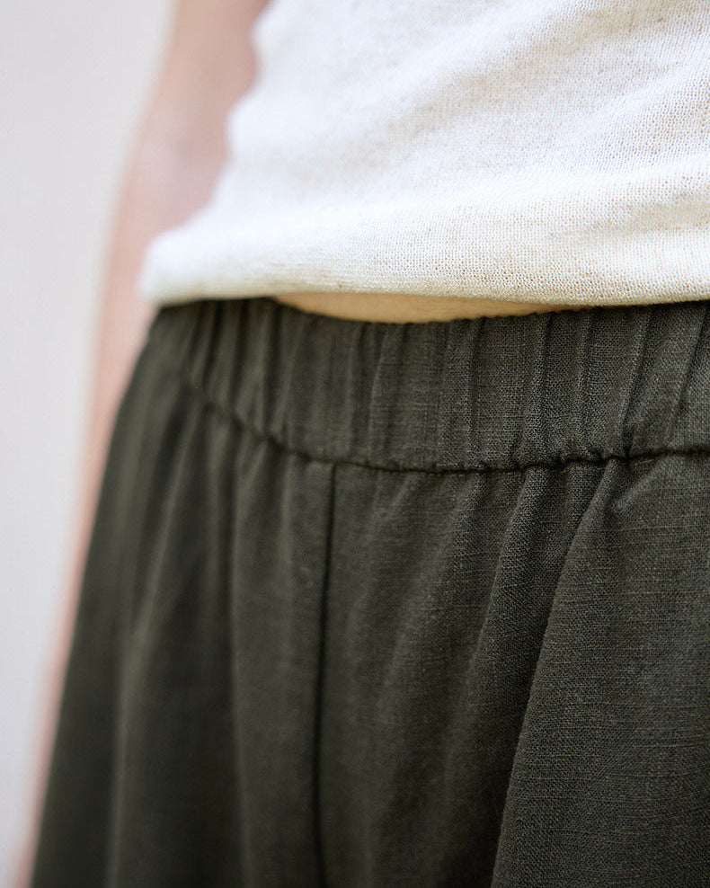 High Waist Linen-Blend Ankle Pants