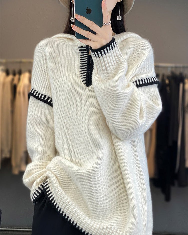 Pure Wool Loose-Fitting Stylish Hooded Sweater