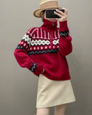 Cashmere Loose Half-Zip Casual Sweater