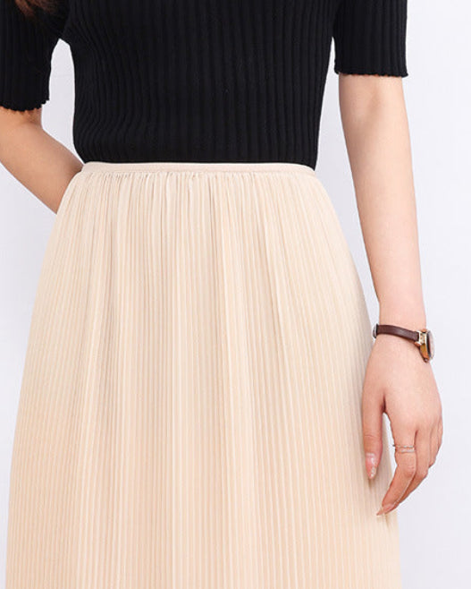 High-Waisted Comfortable Pleated Midi Skirt