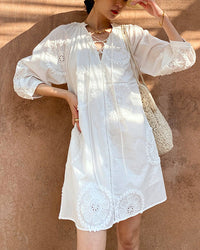 Pure Cotton Embroidered V-Neck A-Line Dress