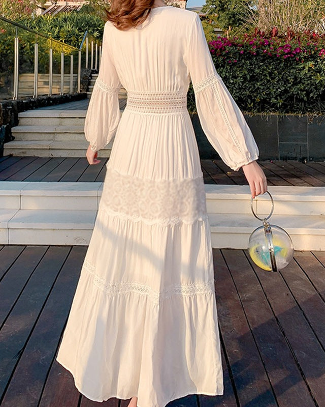V-Neck Cutout Lace Beach Maxi Dress
