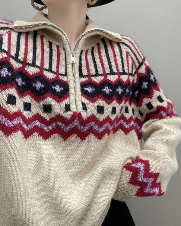 Cashmere Loose Half-Zip Casual Sweater