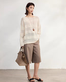 Loose-Fitting Striped Slightly Sheer Knit T-Shirt