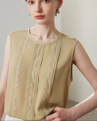 Lace-Paneled Sleeveless Silk Shirt