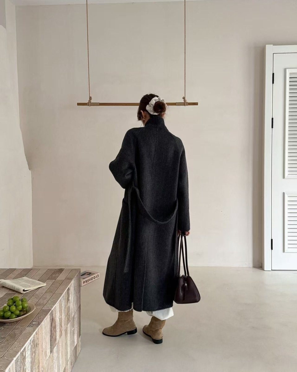 Long Stand-Up Collar Double-Faced Wool Coat
