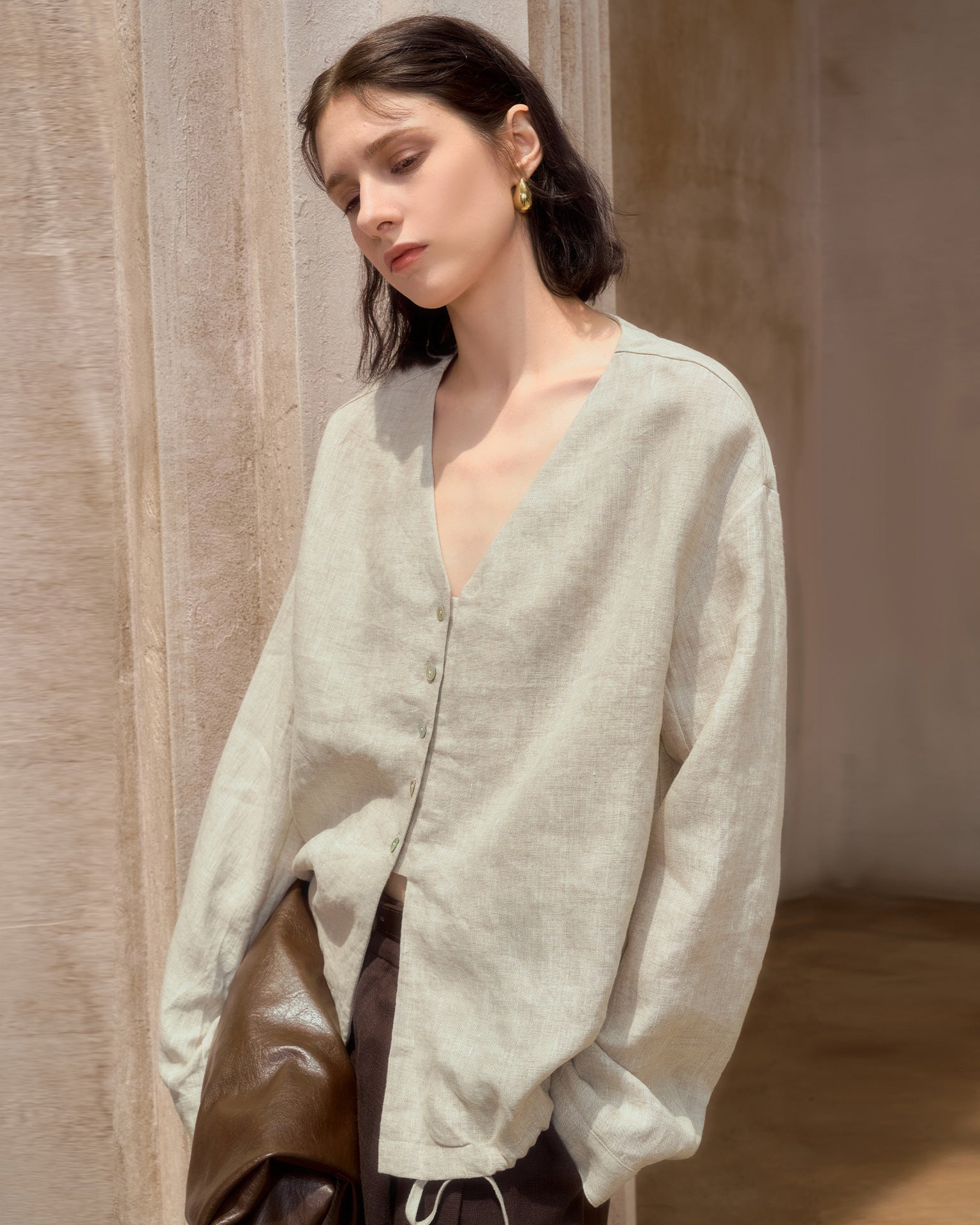 Versatile Casual Linen V-Neck Shirt