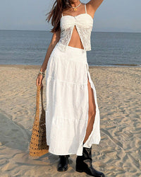 Elegant High-Waisted Slit Skirt