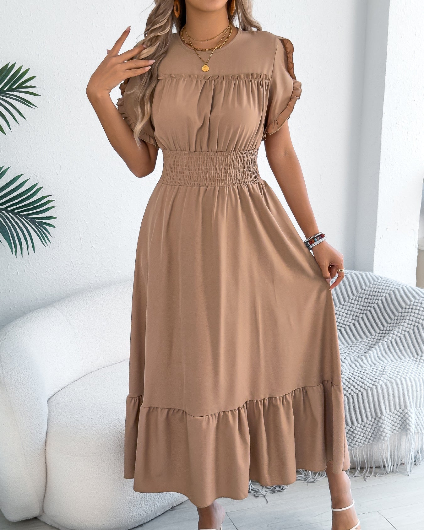 Casual Short-Sleeved Slim-Fit Long Dress