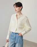 Loose-Fit Long-Sleeve Silk Shirt With Stand Collar
