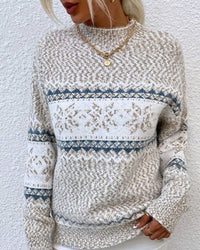High-Neck Snowflake Knit Sweater