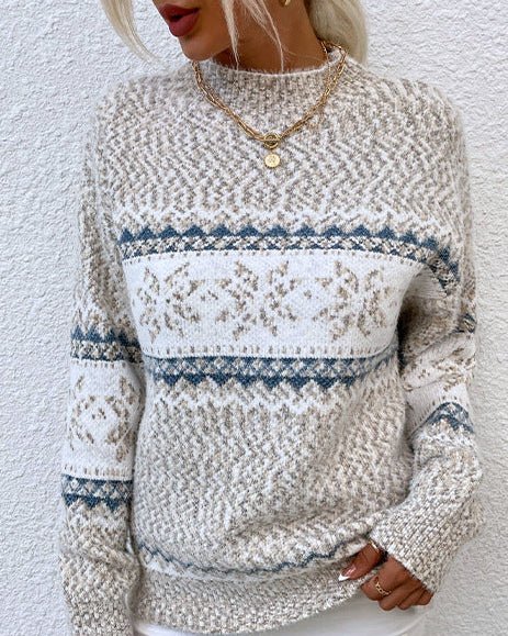 High-Neck Snowflake Knit Sweater
