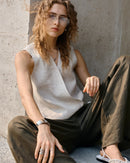 Linen V-Neck Sleeveless Tie-Front Vest