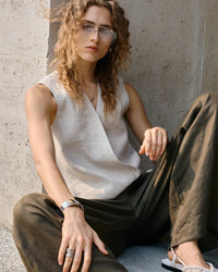 Linen V-Neck Sleeveless Tie-Front Vest