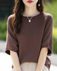 Stylish Plus-Size Mid-Sleeve Knitted Sweater