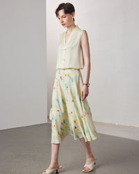 Crepe Print Silk Midi Skirt