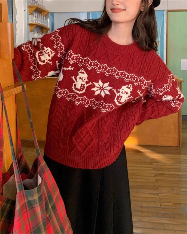 Christmas Retro Jacquard Crew Neck Sweater