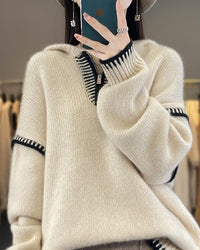 Pure Wool Loose-Fitting Stylish Hooded Sweater