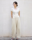 High Waist Linen-Blend Ankle Pants