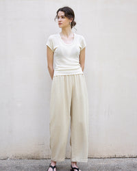High Waist Linen-Blend Ankle Pants