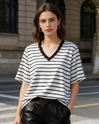 Loose-Fit Striped V-Neck T-Shirt