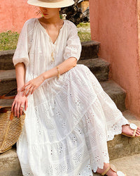 Pure Cotton Short-Sleeve Cutout Dress