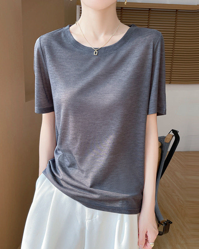 Crew Neck Loose-Fit Short-Sleeve Knit T-Shirt
