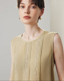 Lace-Paneled Sleeveless Silk Shirt
