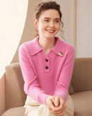 Cashmere Polo Collar Hedgehog Knit Sweater