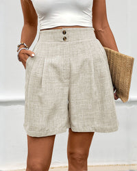 Solid-Color High-Waisted Straight-Leg Shorts
