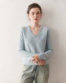 Cashmere V-Neck Saddle Shoulder Knit Sweater