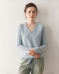 Cashmere V-Neck Saddle Shoulder Knit Sweater