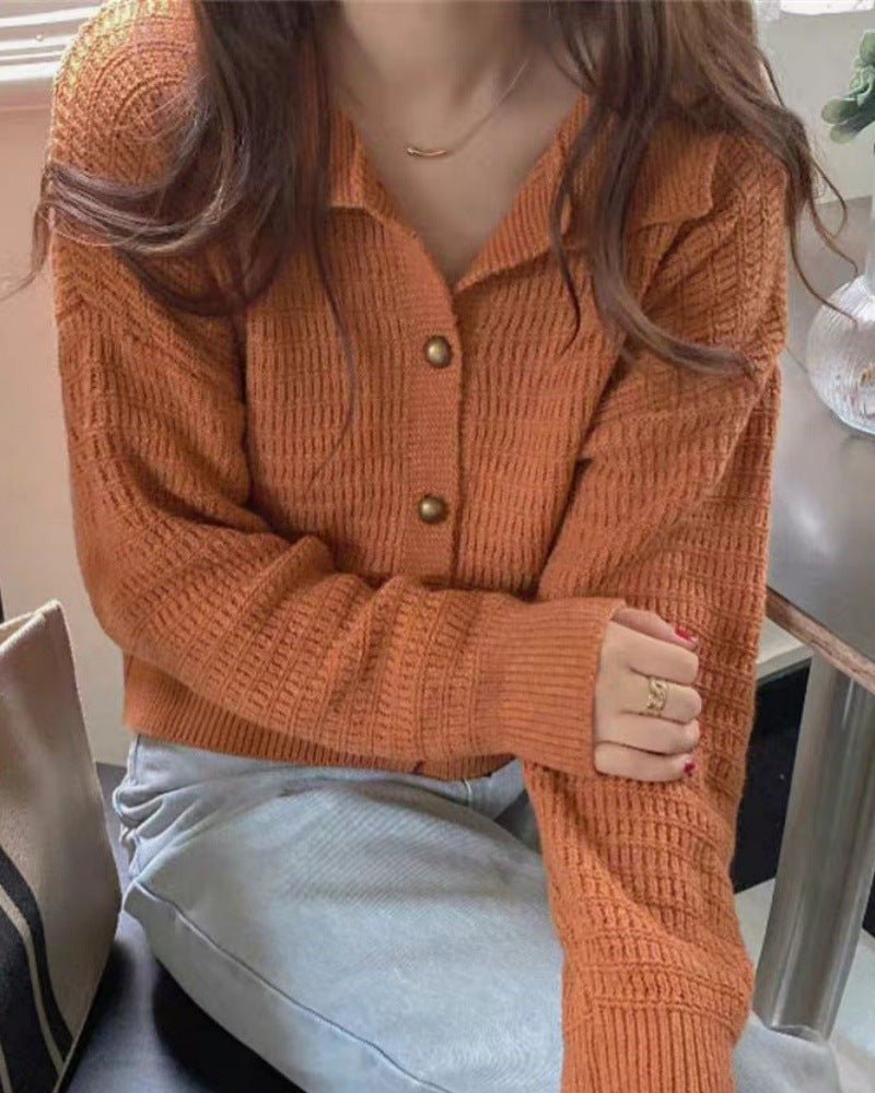 Wool Cardigan Polo Collar Sweater