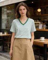 Loose-Fit Striped V-Neck T-Shirt